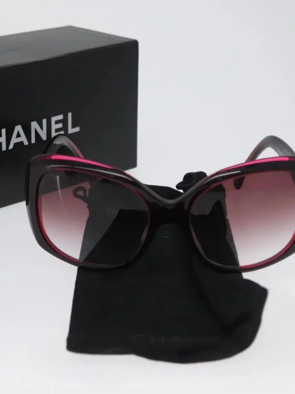 CHANEL COCO Mark Sunglasses plastic Red 5183-A CC Auth BA11304